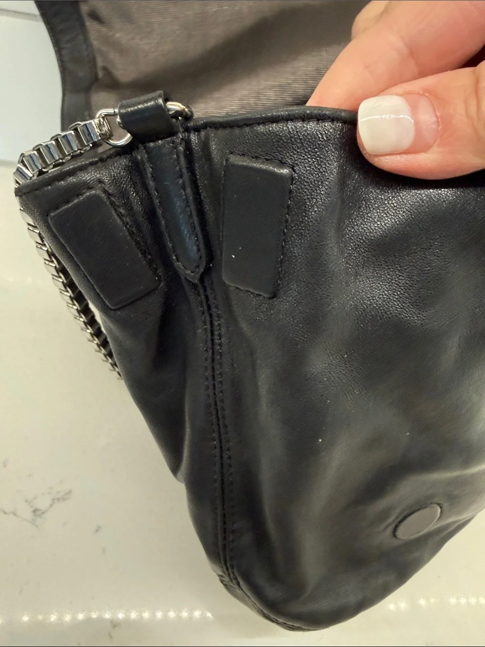 Elizabeth and James Black Leather Shoulder Bag with Silver Chain Strap